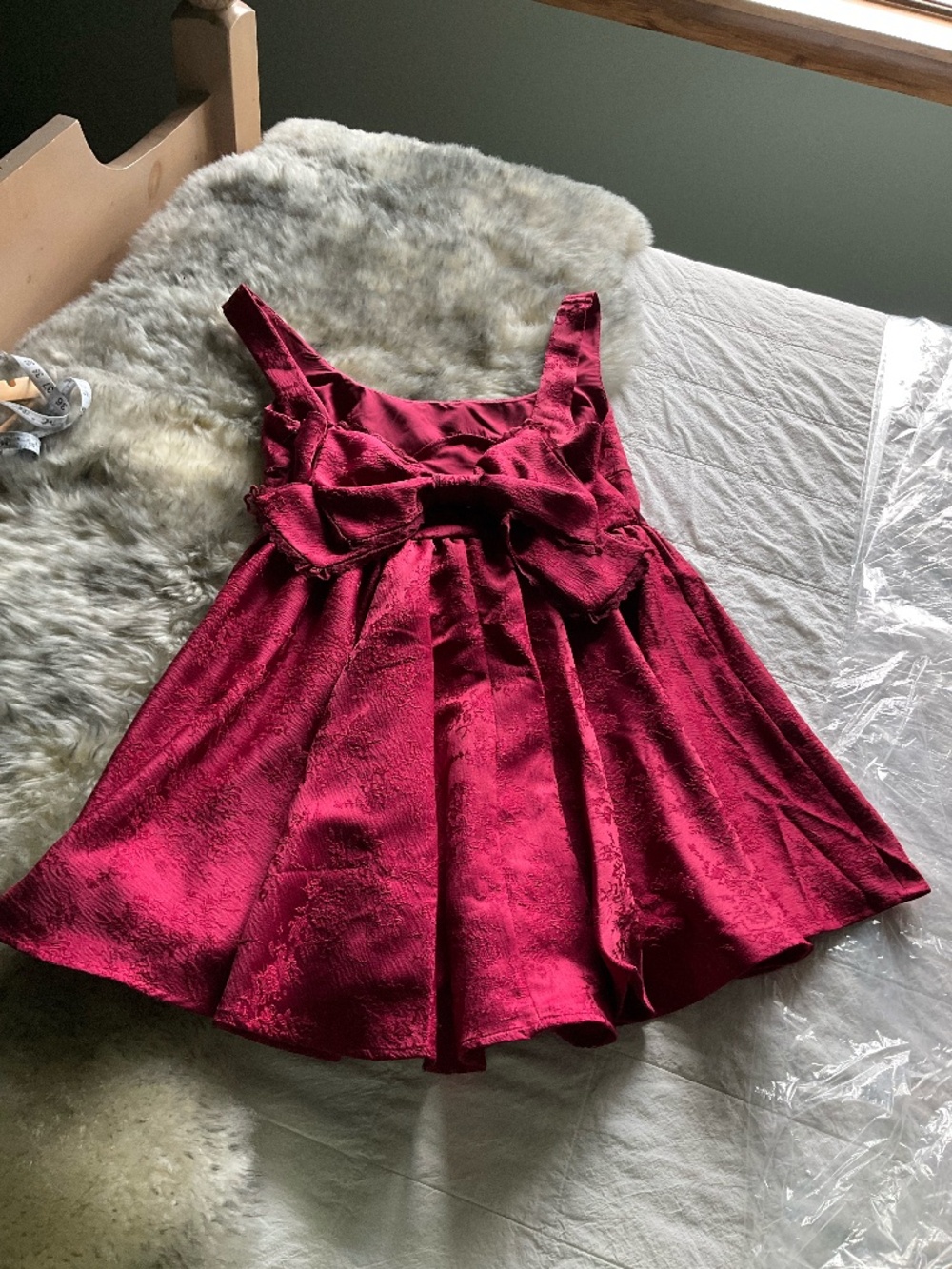 Red Jacquard Corset Mini Dress with Bow Back